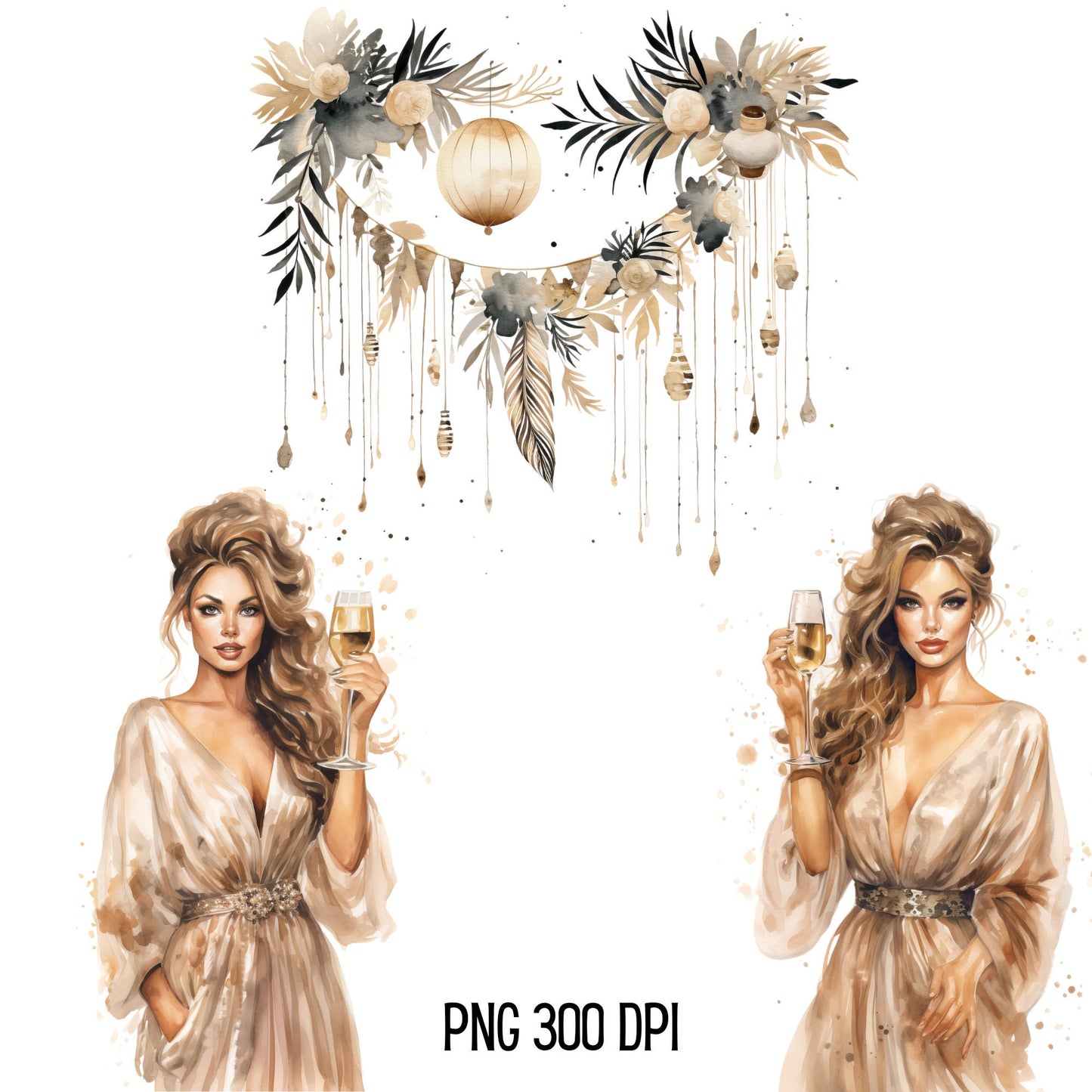 Watercolor Boho New Years Eve Clipart