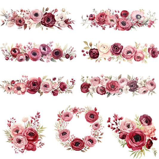 Clipart floral de ranúnculos rojos y ruborizados