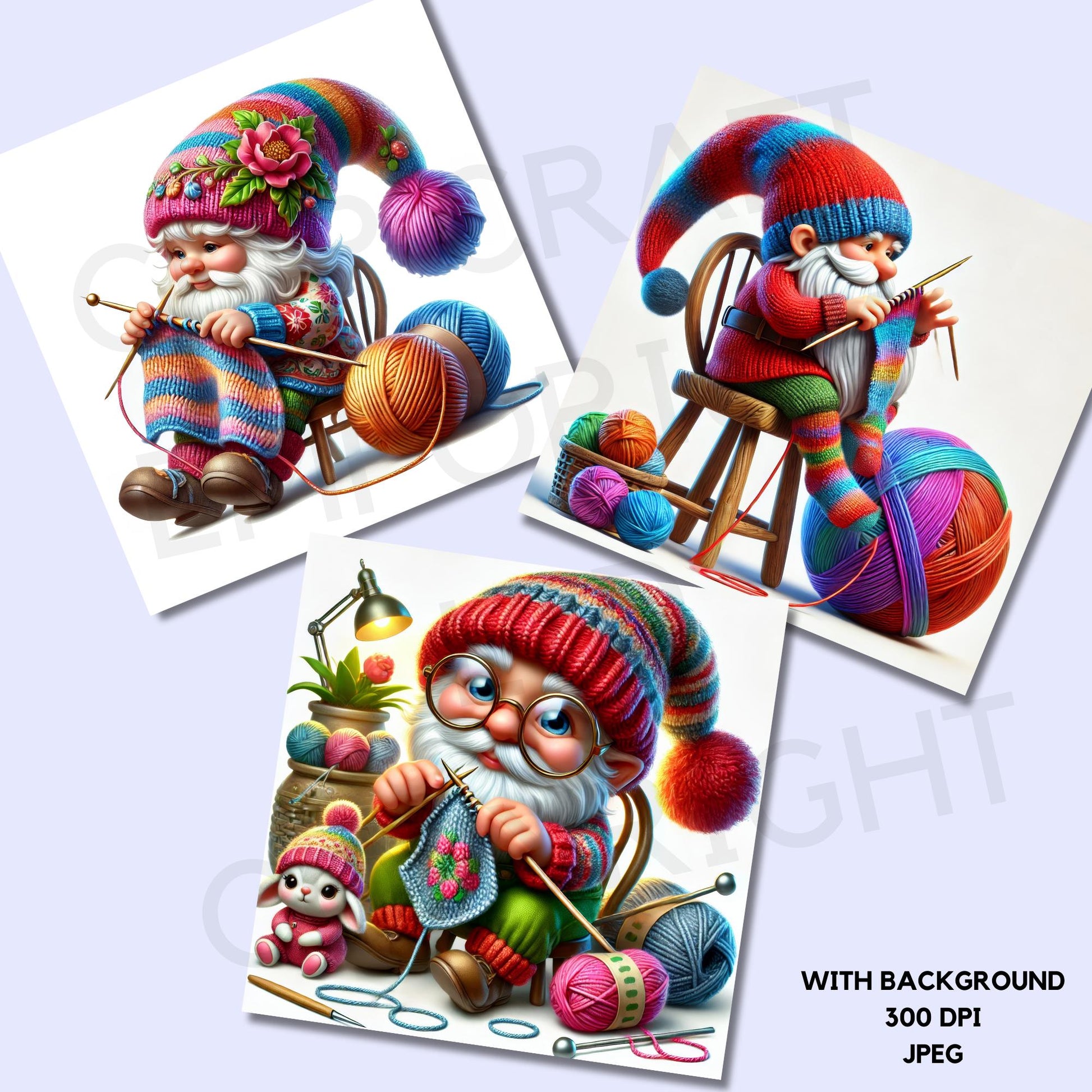 a couple of pictures of a gnome on a sled