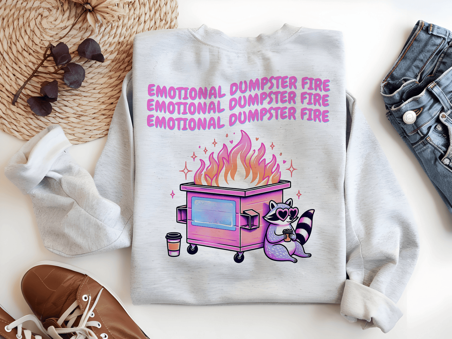 Emotional Dumpster Fire PNG – Funny Skeleton Mental Health Shirt Sublimation Design