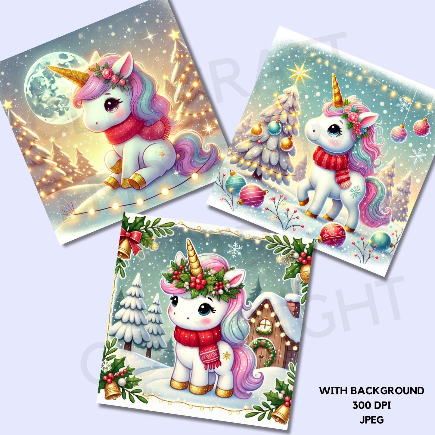 15 imágenes prediseñadas de unicornio navideño