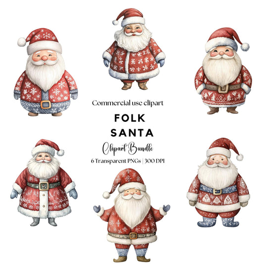 Watercolor Folk Santa Clipart