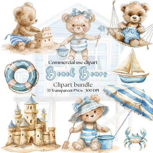 Cute Beach Bears clipart