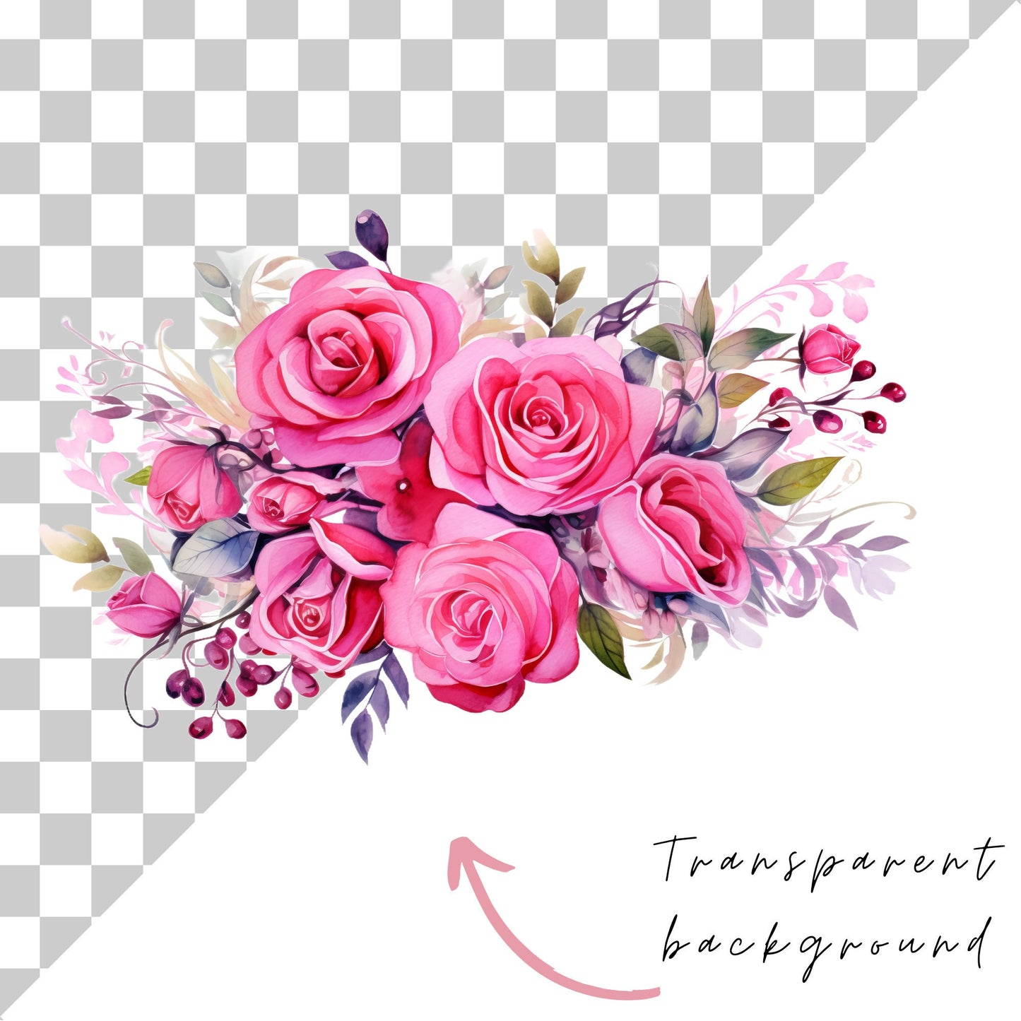 Clipart floral rosa brillante