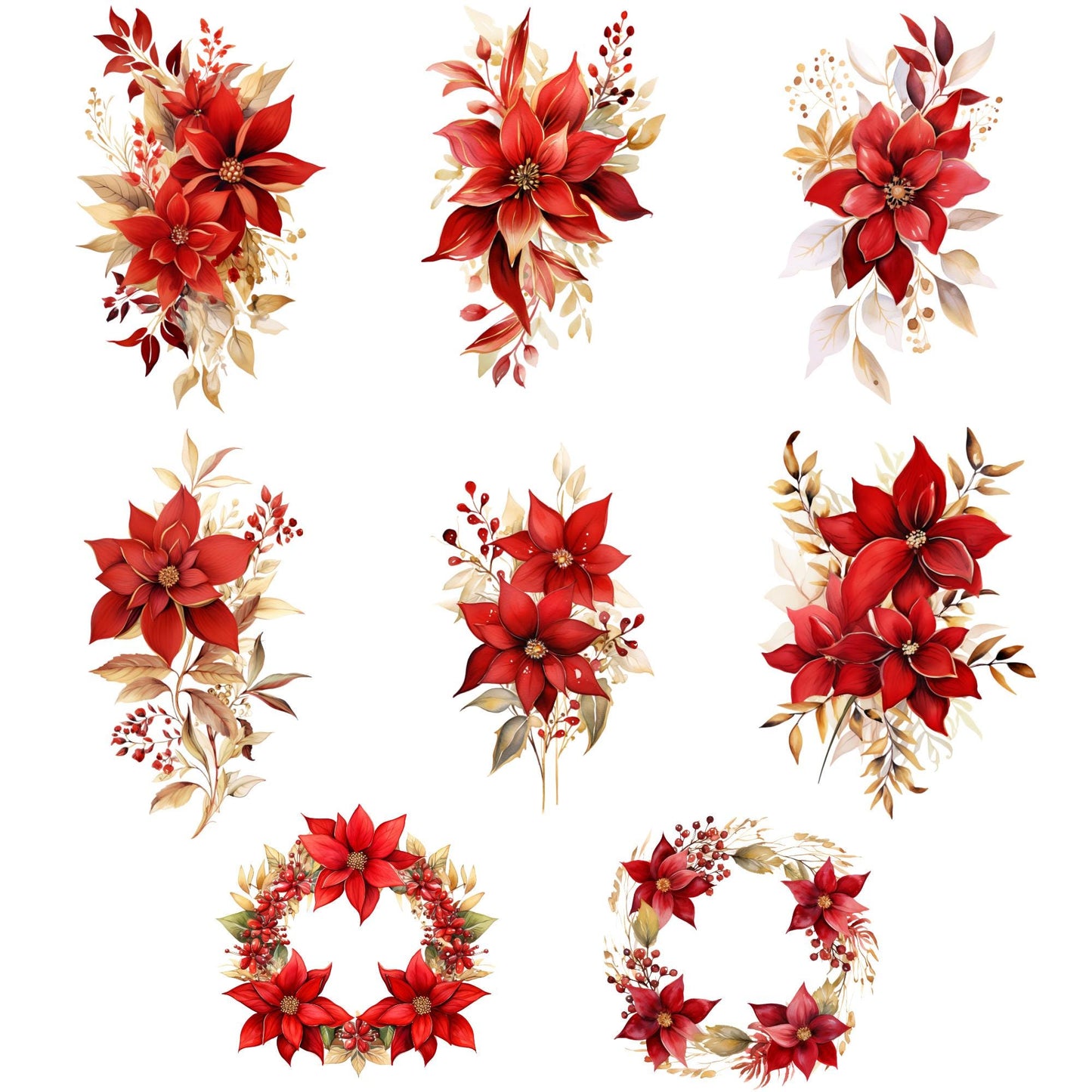 Poinsettia and Gold Floral Clipart