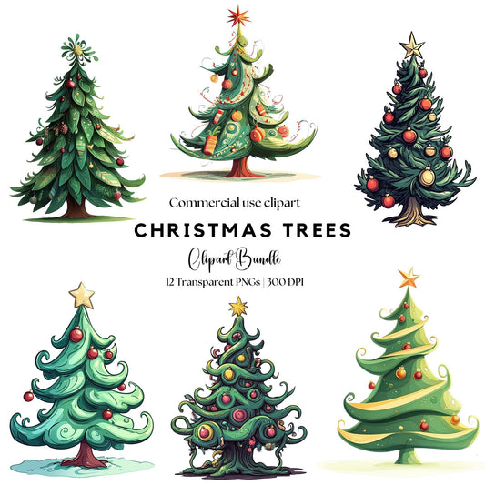 Quirky Christmas Trees Clipart
