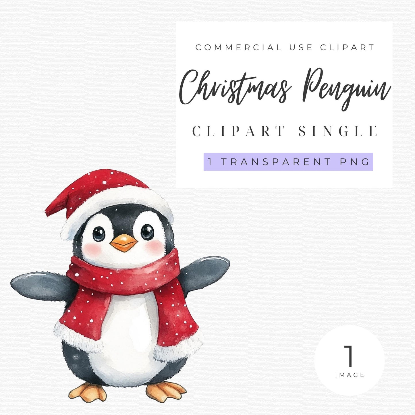 Watercolor Christmas Penguin Clipart