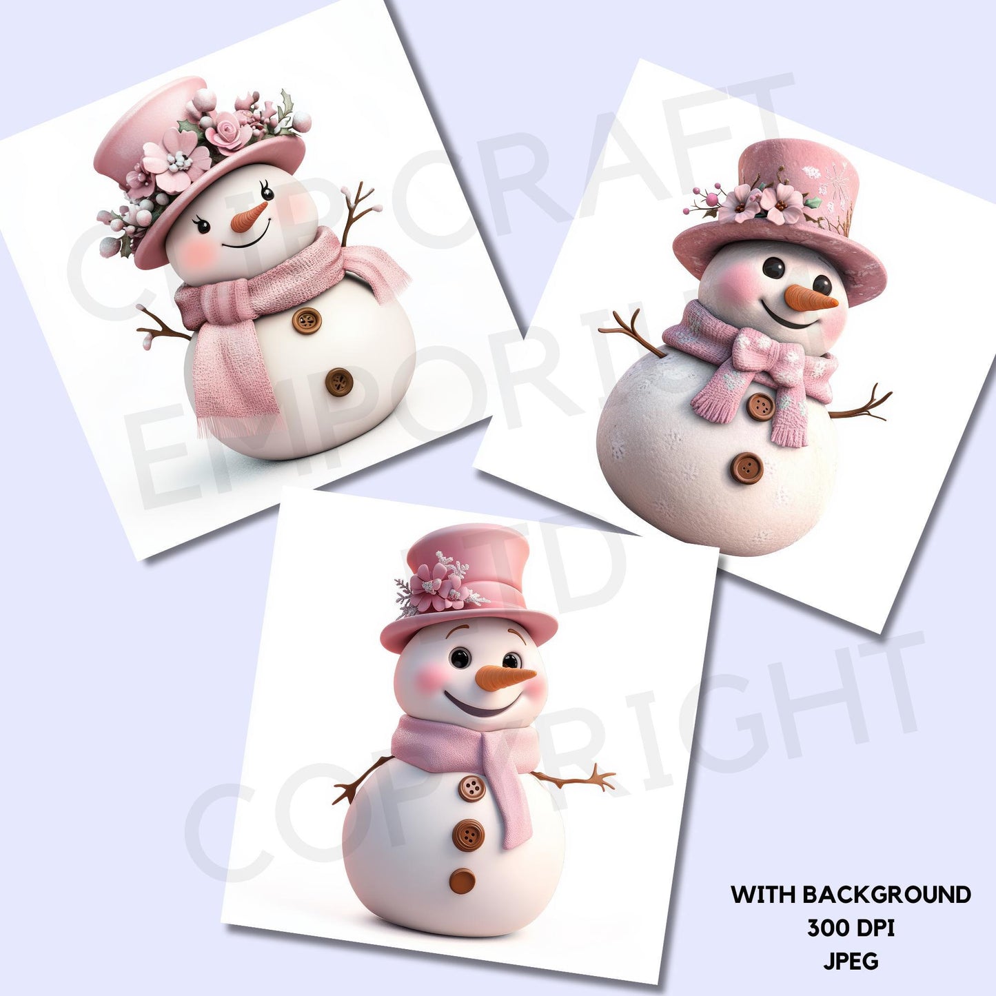 15 Pink Snowmen Clipart