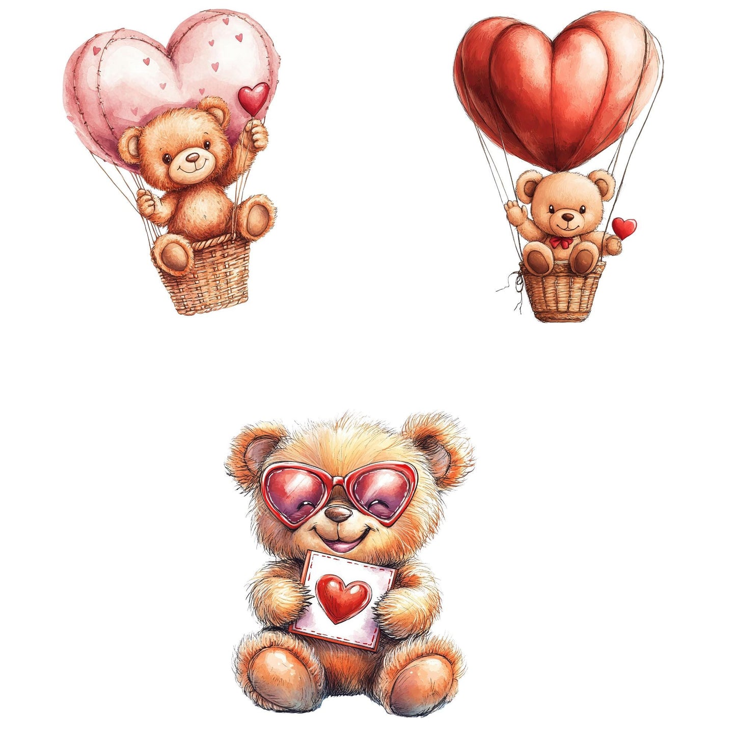 Watercolor Valentines Teddy Bear Clipart