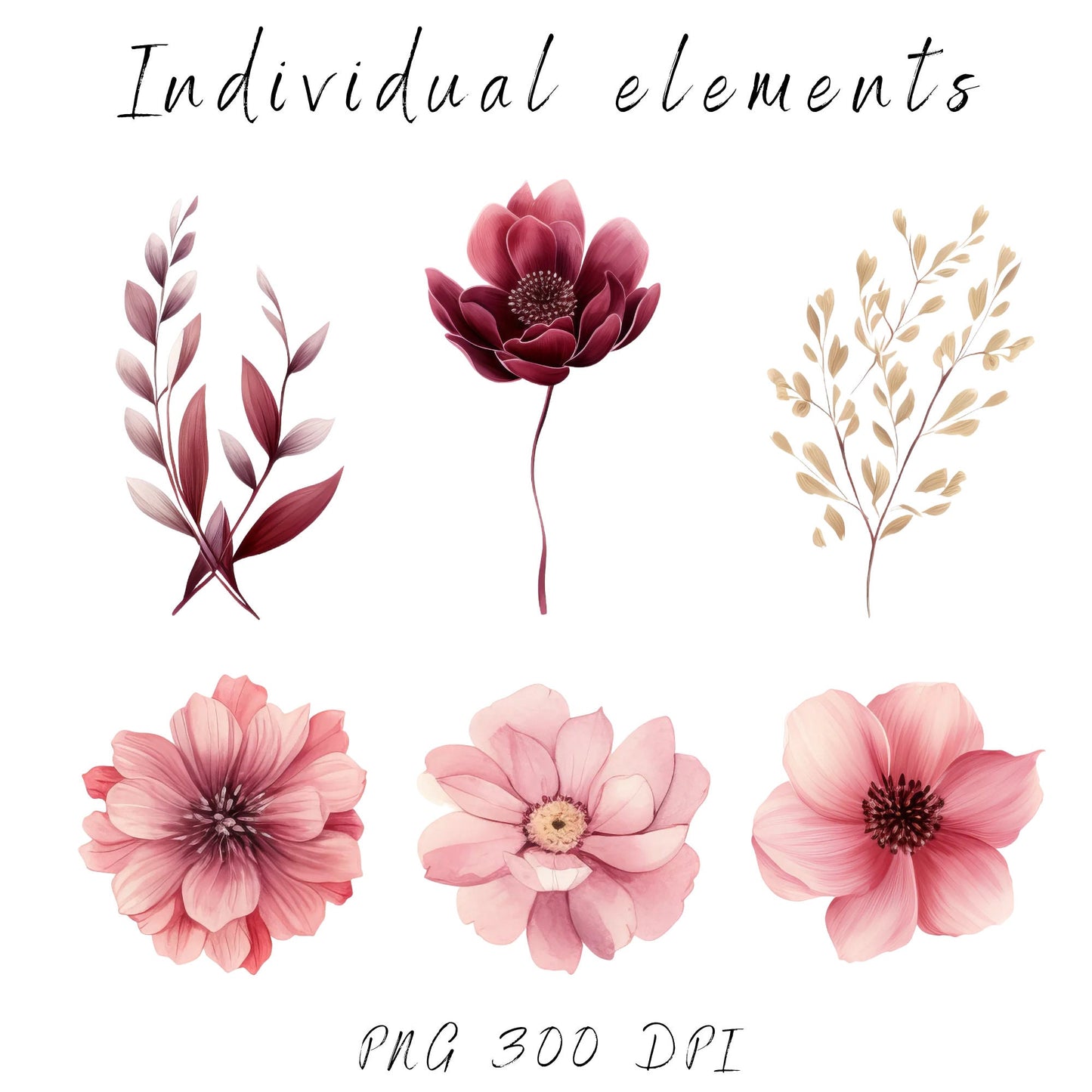 Burgundy and Blush Floral clipart pack