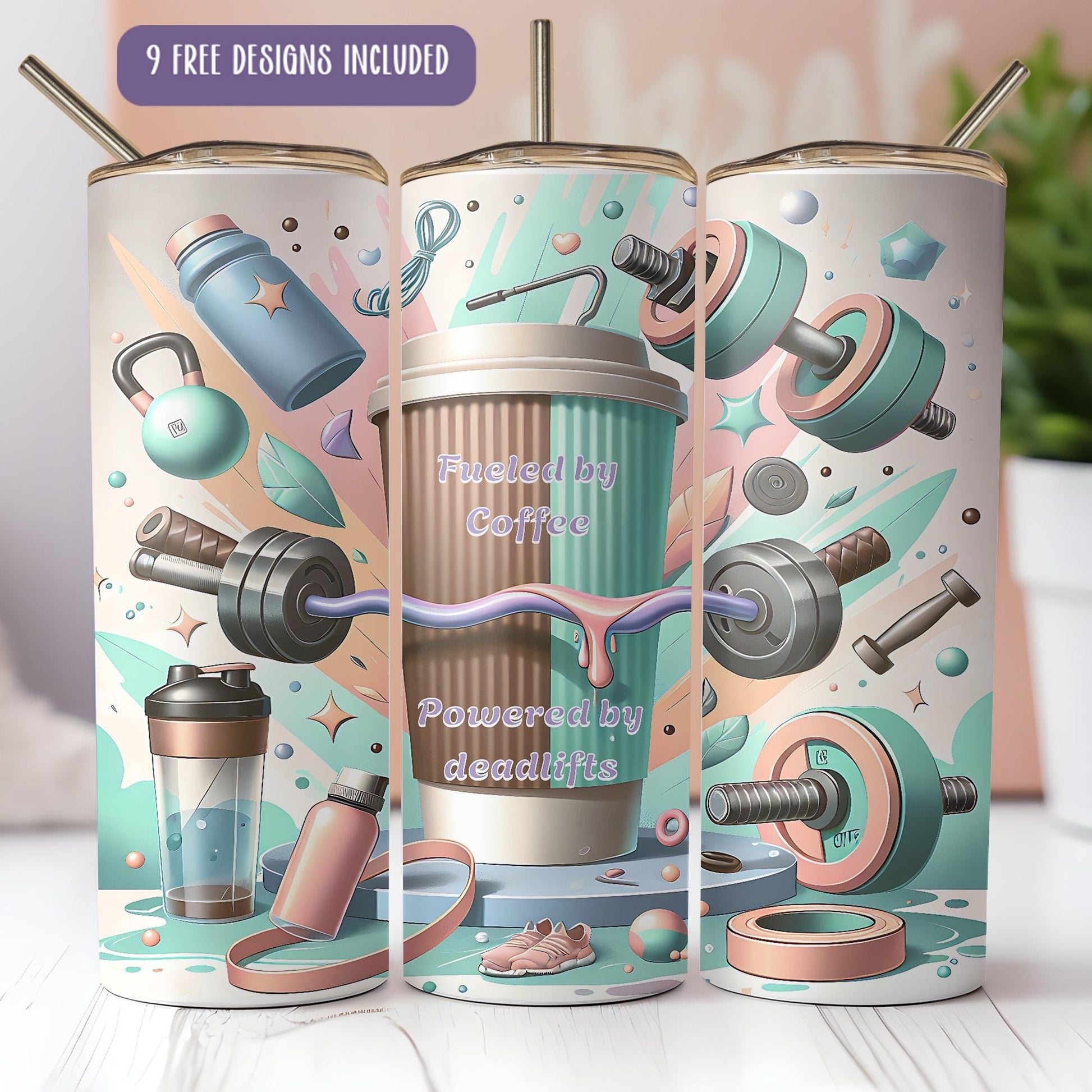 a set of three coffee mugs with illustrations on them