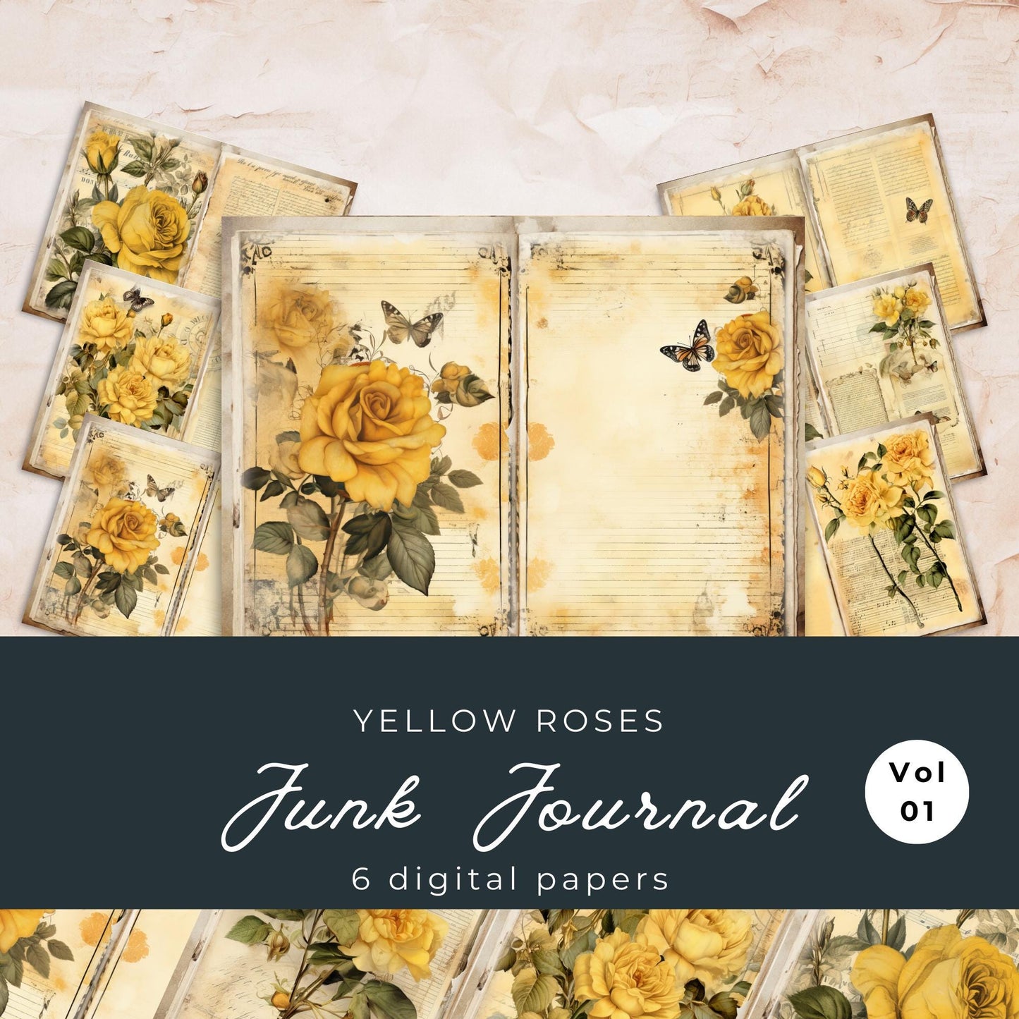Yellow Rose Junk Journal Pages