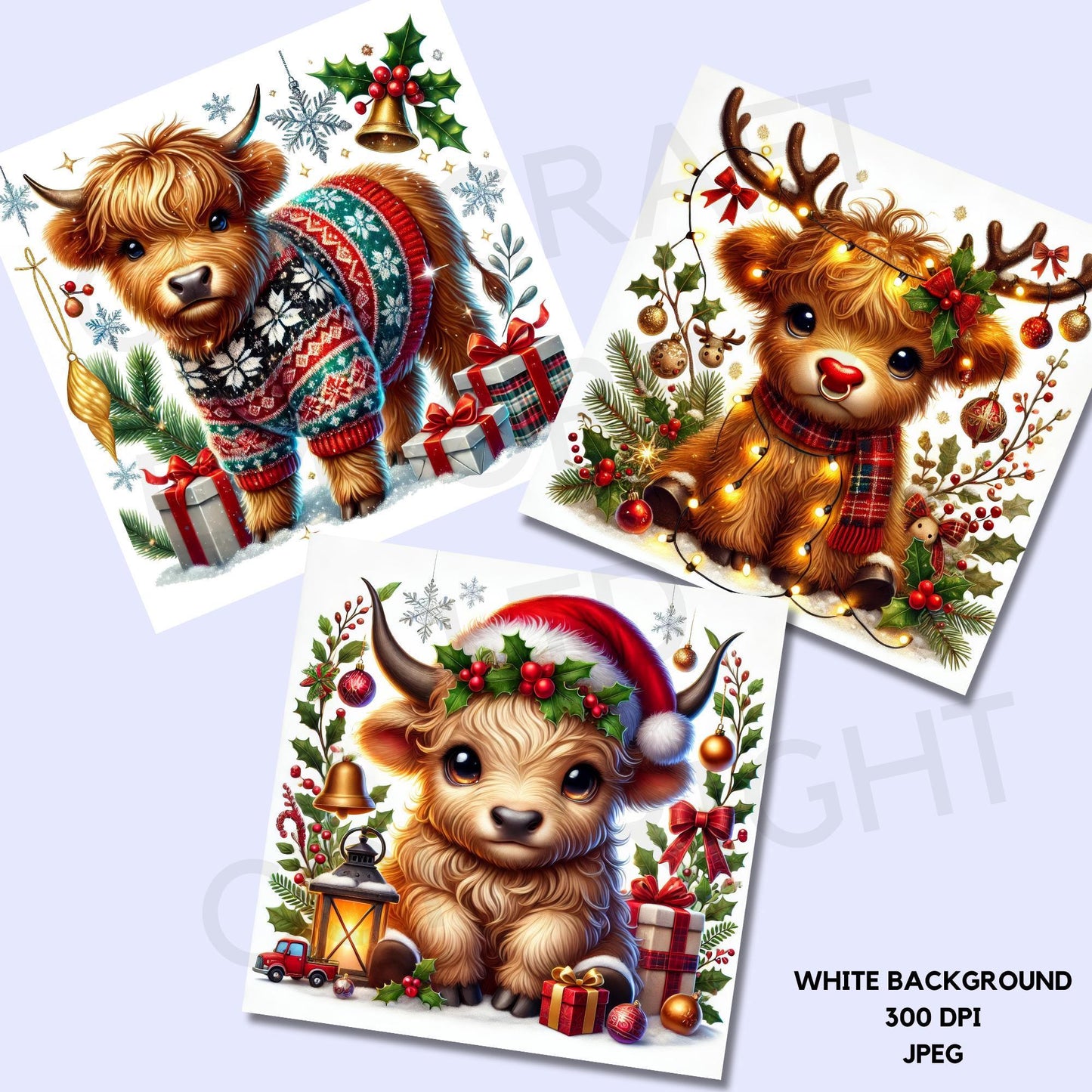 15 Christmas Highland Cow Clipart