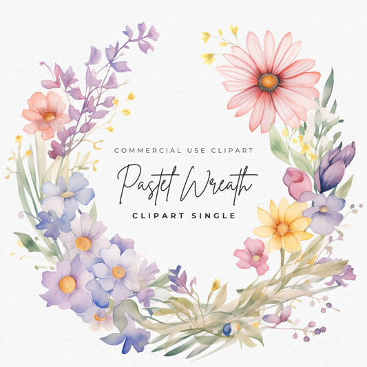 Pastel Wildflower Wreath Clipart Single