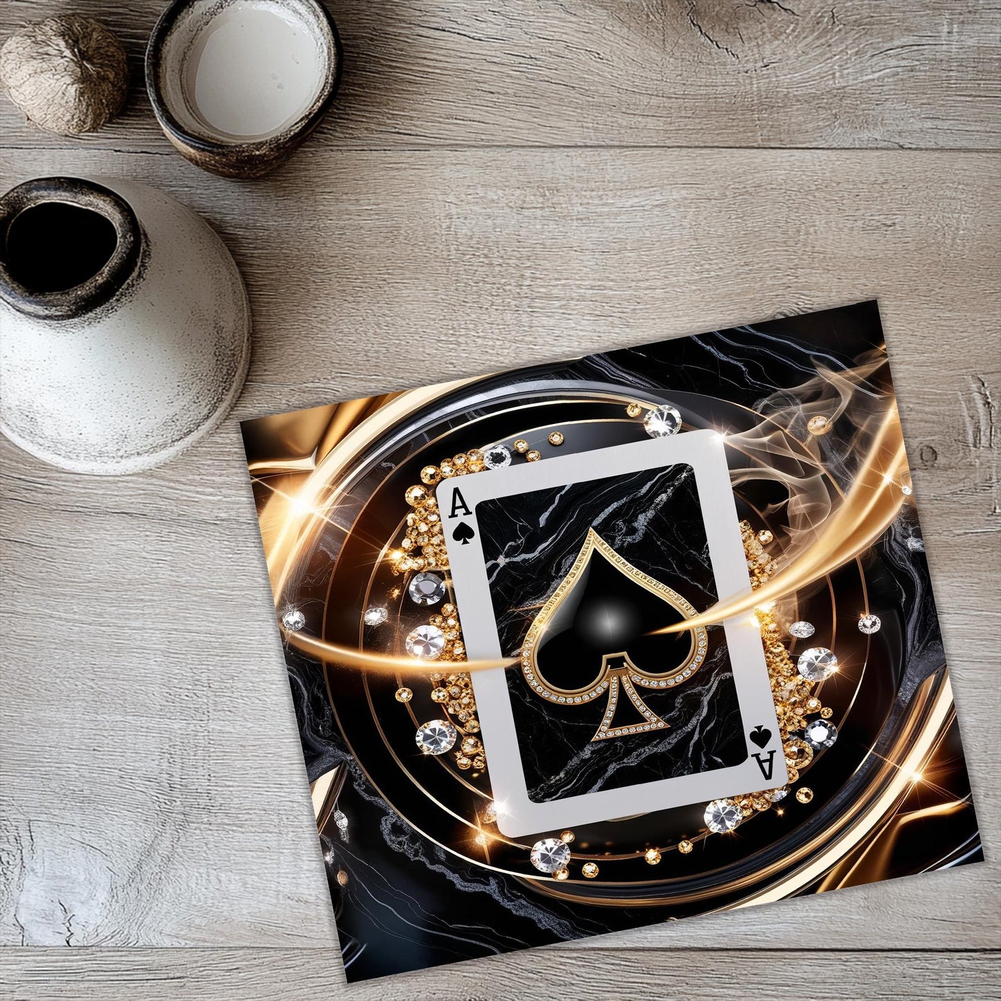 a picture of a card with a gold ace on it