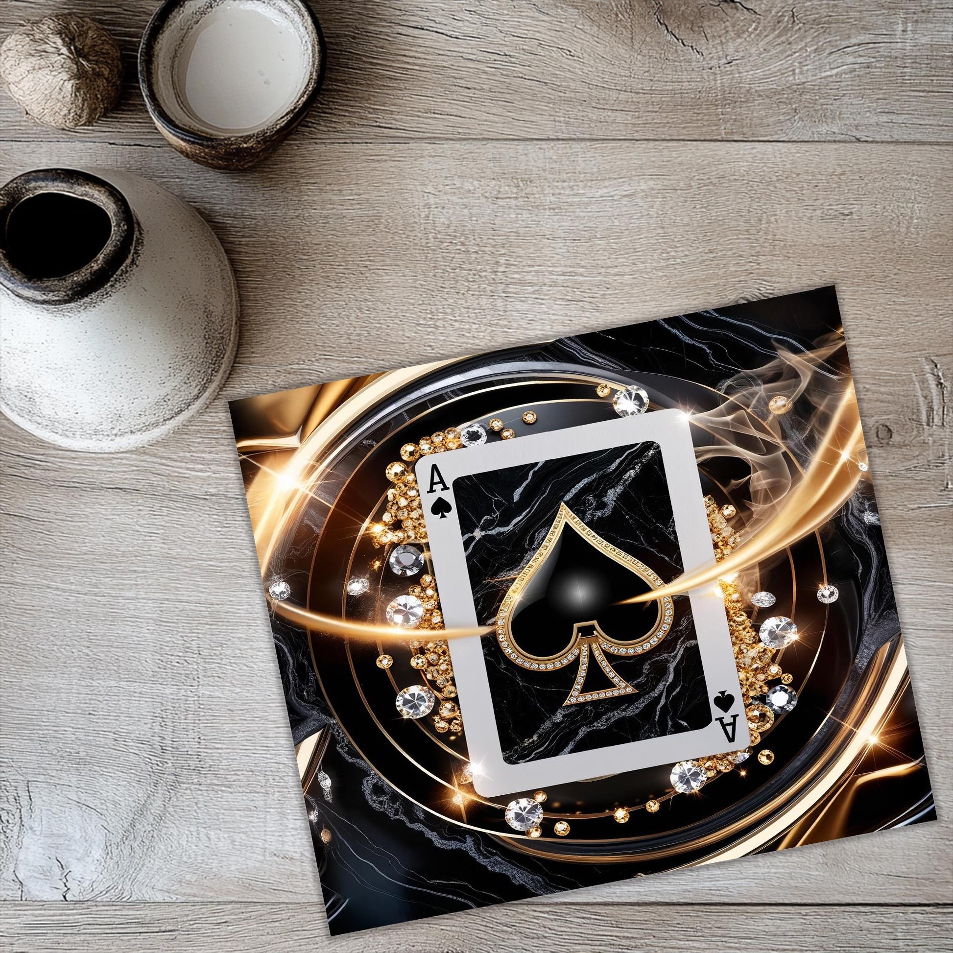 a picture of a card with a gold ace on it