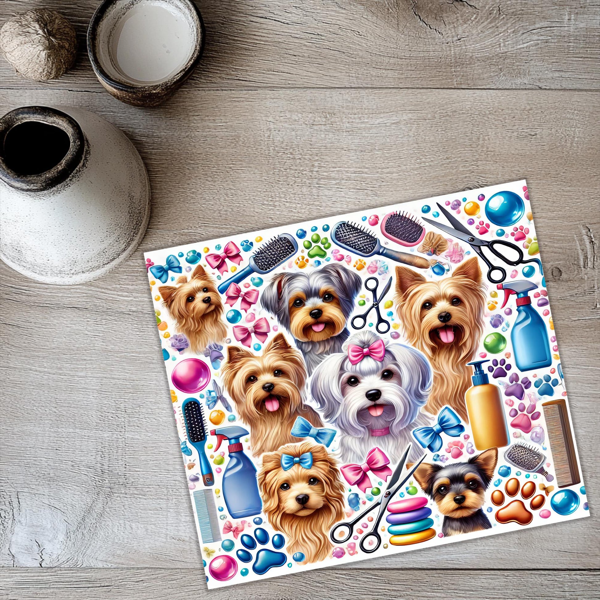 a picture of three dogs on a table
