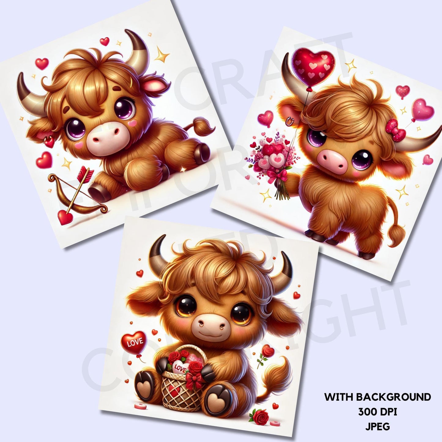15 Valentine's Highland Cow Clipart