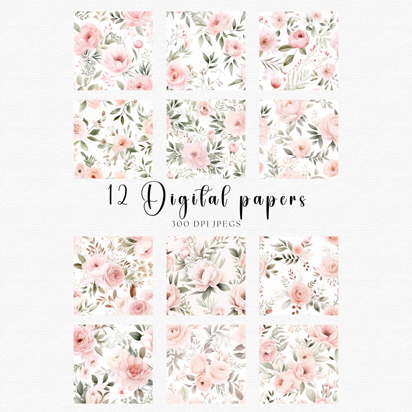 Papeles digitales florales en acuarela rosa ruborizado