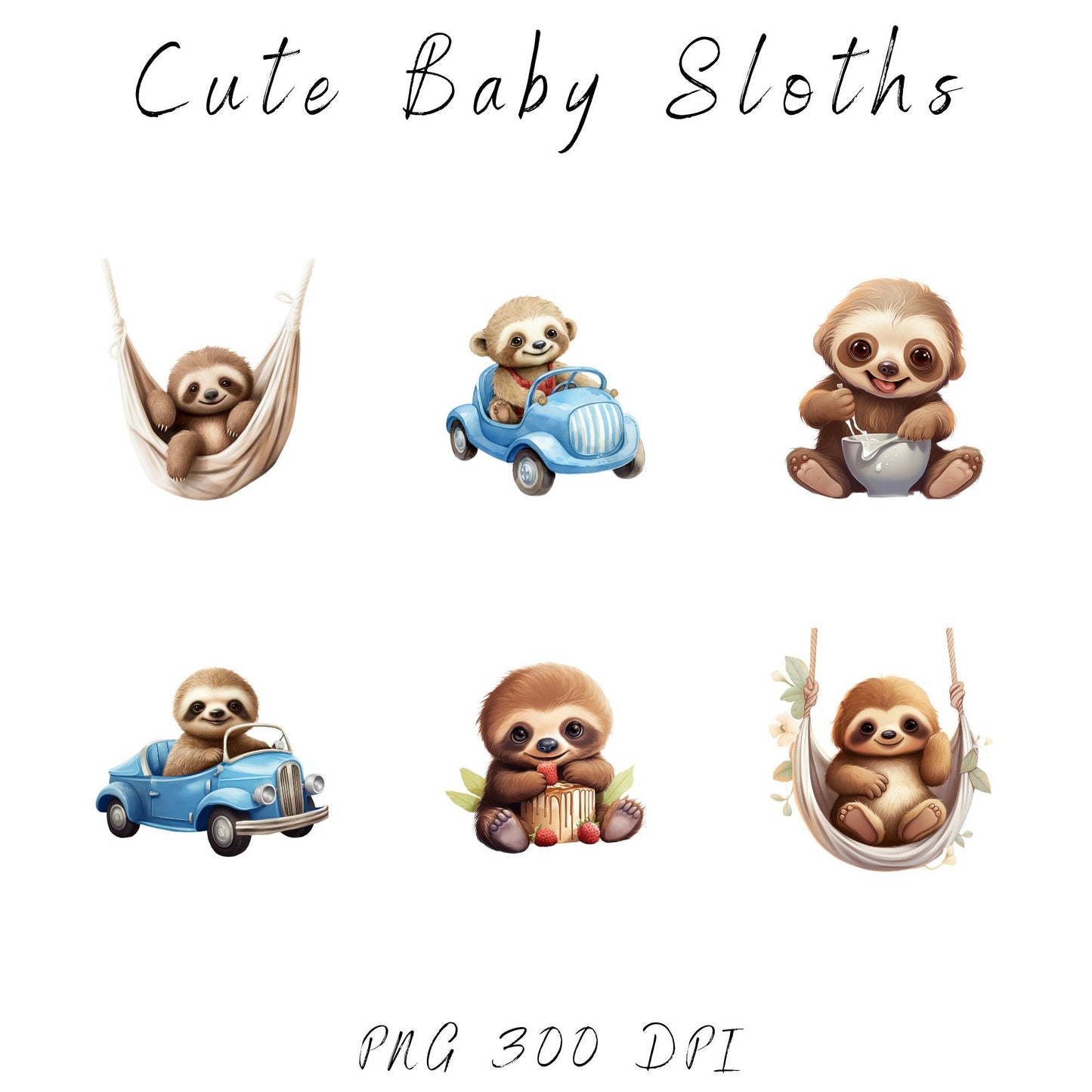 Watercolor Cute Baby Sloth