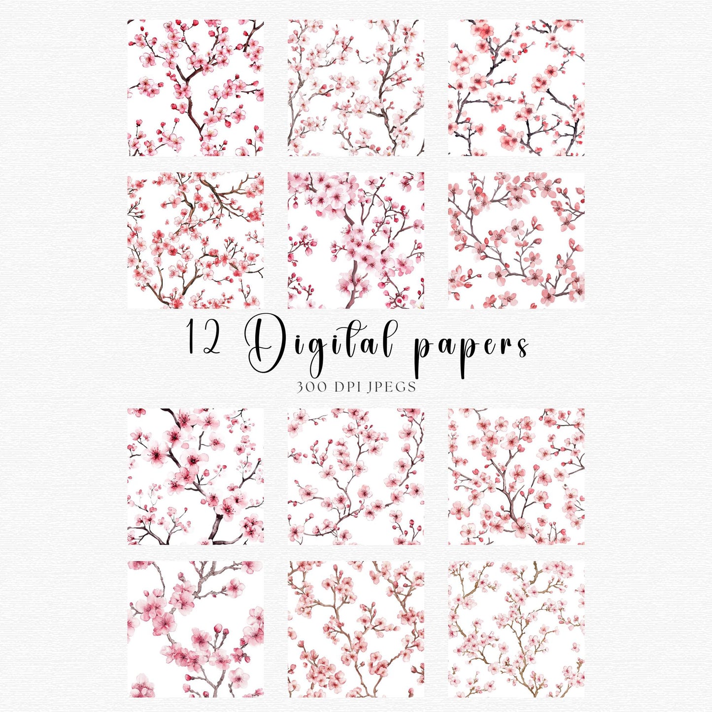 Papeles digitales de flor de cerezo en acuarela