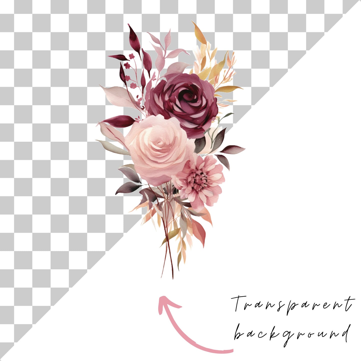 Burgundy and Blush Floral clipart pack