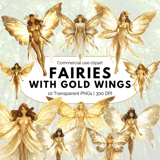 Fairies with Gold Wings Clipart