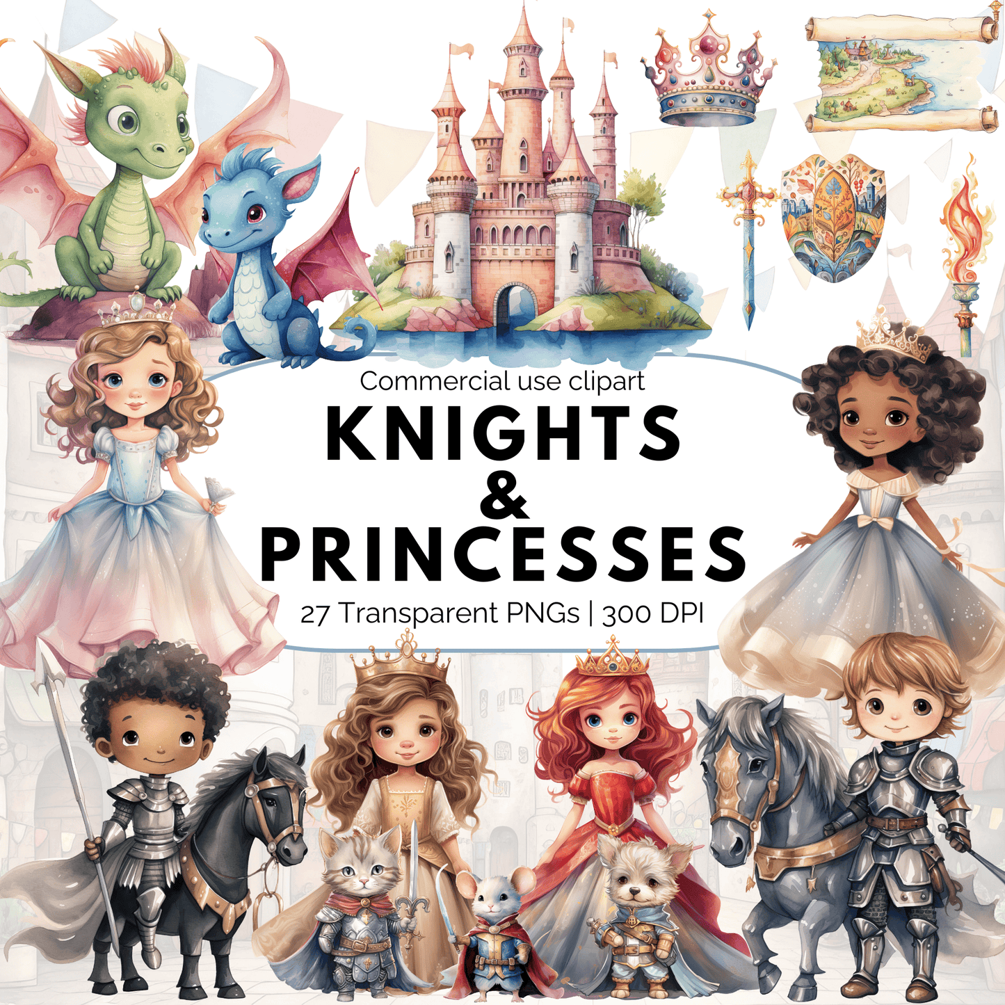 Fairytale Knights and Princess Clipart