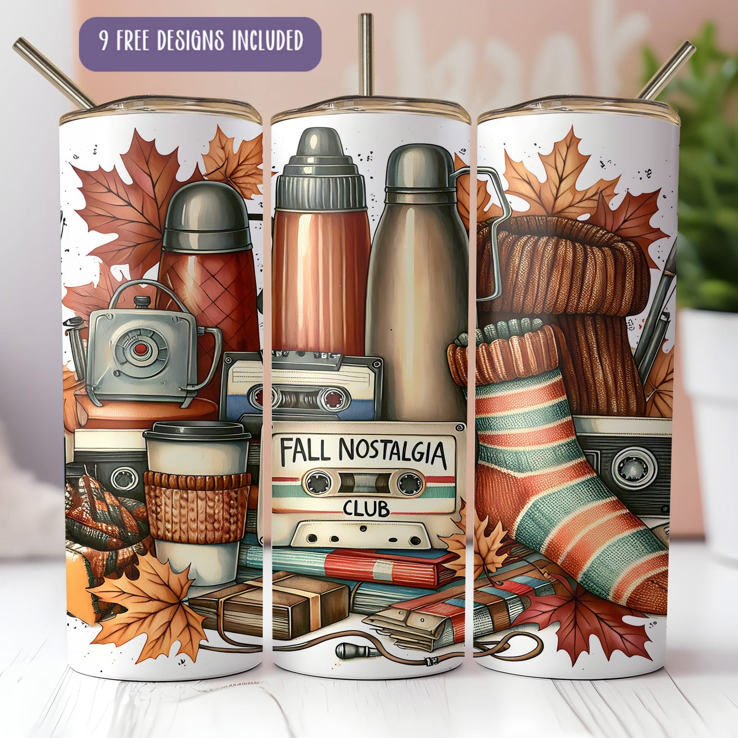 Fall Club Tumbler Wrap PNG – Cozy Retro Autumn 20oz Skinny Sublimation Design
