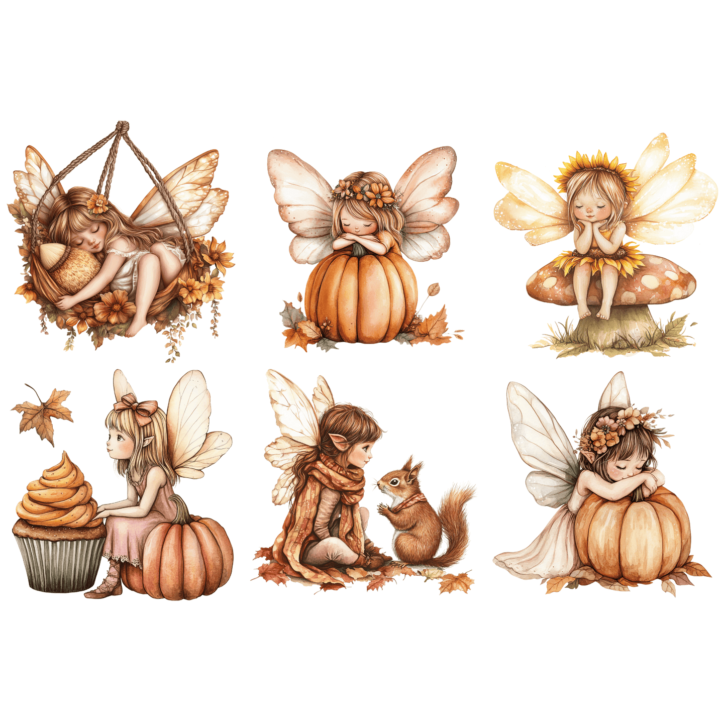 Fall Fairy Clipart PNG – Whimsical Autumn Fairies, Forest Elements & Magic Fairy Garden