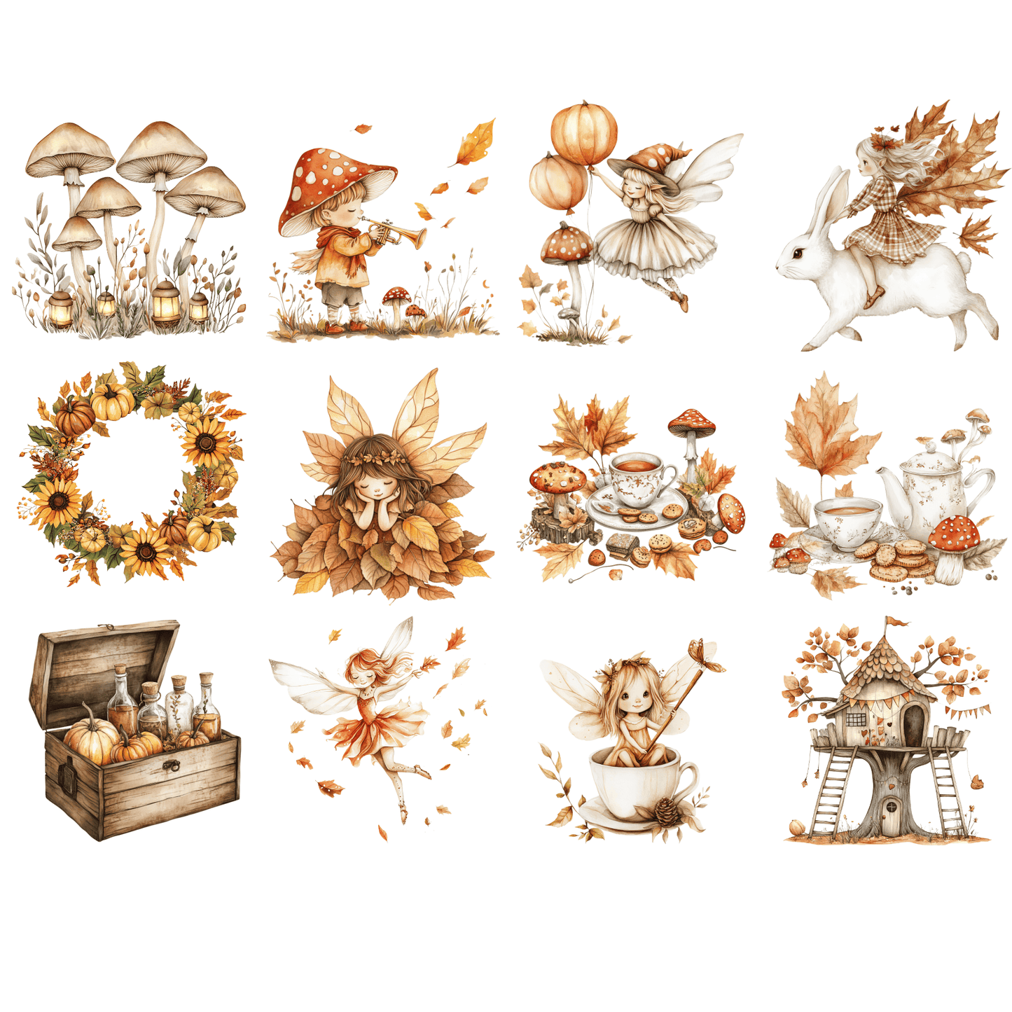 Fall Fairy Clipart PNG – Whimsical Autumn Fairies, Forest Elements & Magic Fairy Garden