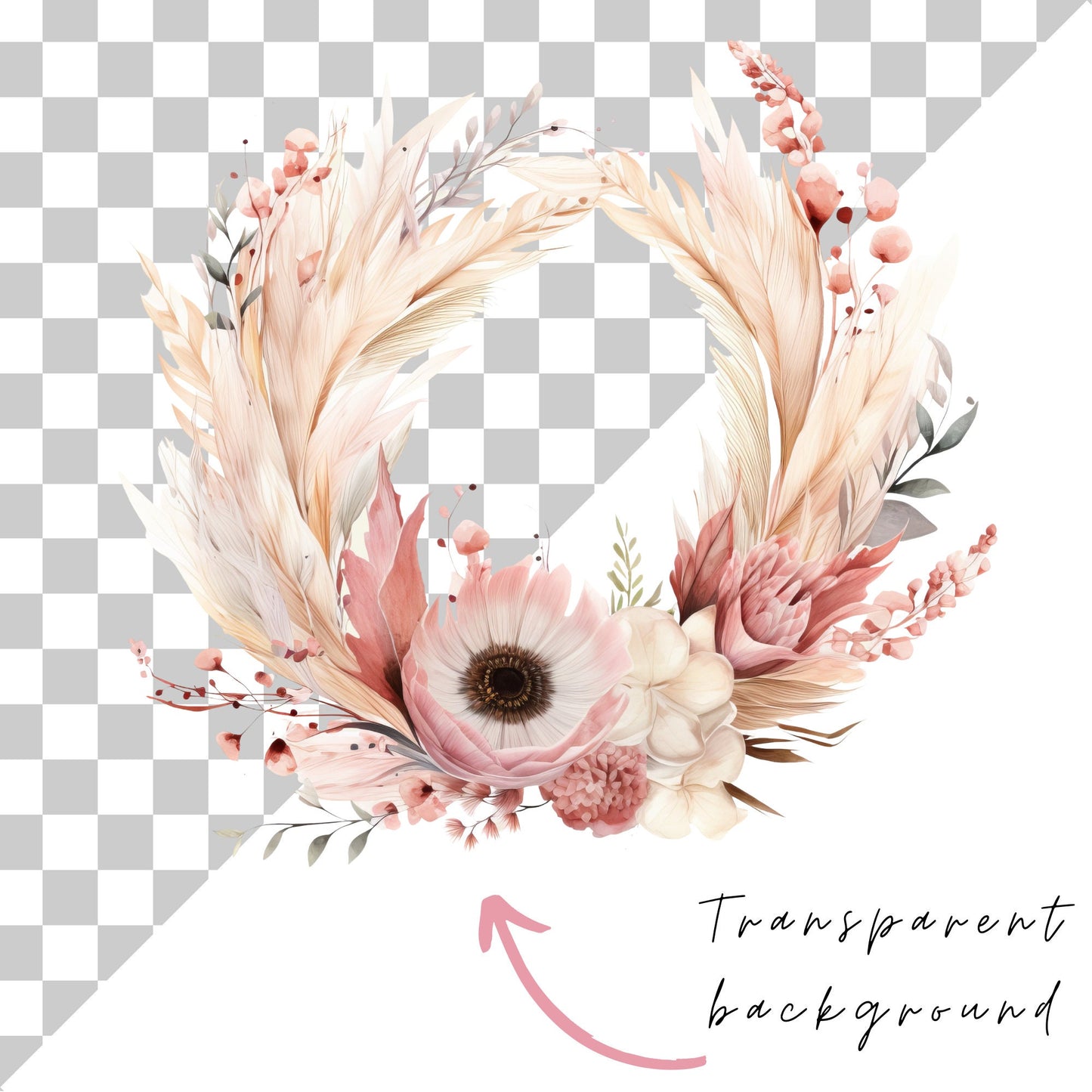 Watercolor Blush Bohemian Floral Clipart