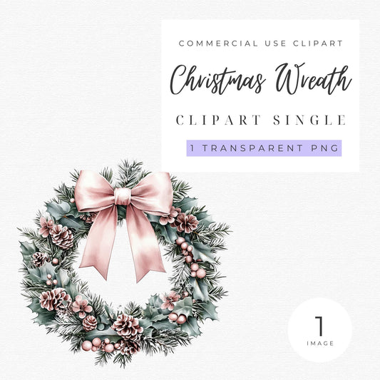 Preppy Pink Christmas Wreath Clipart