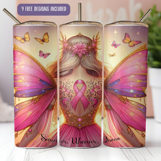 a set of three travel mugs with a picture of a girl with a pink