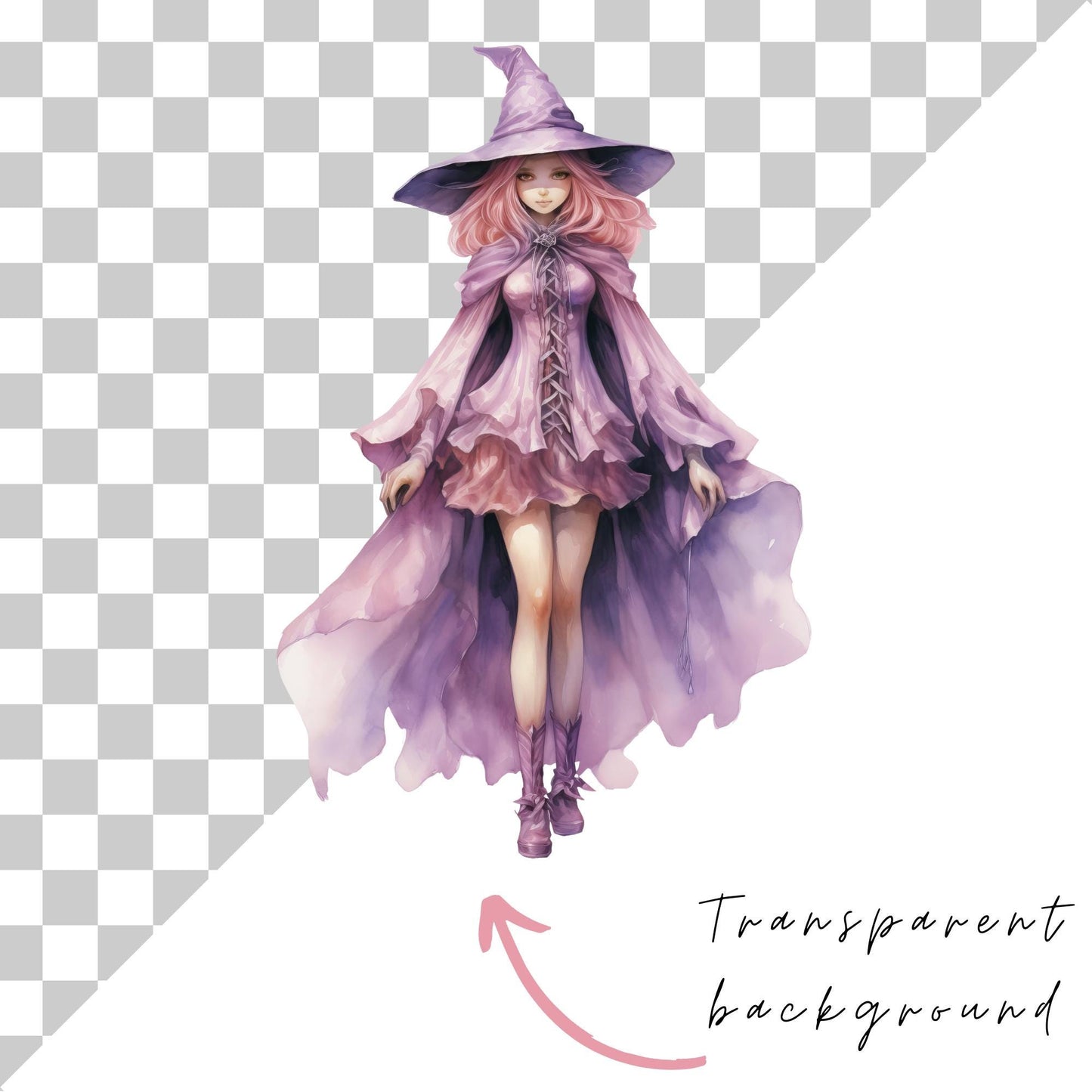 Watercolor Pastel Witch Clipart