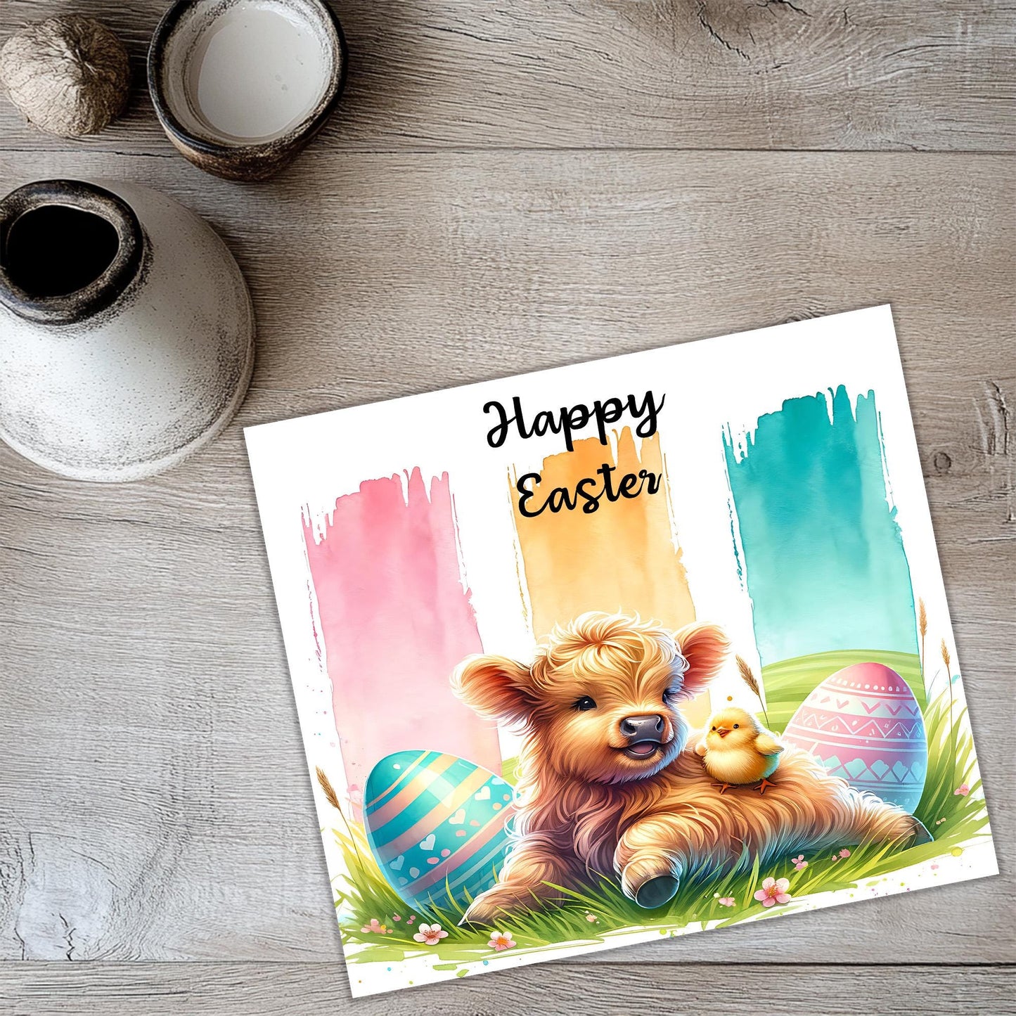 a card with a picture of a bear holding an easter egg