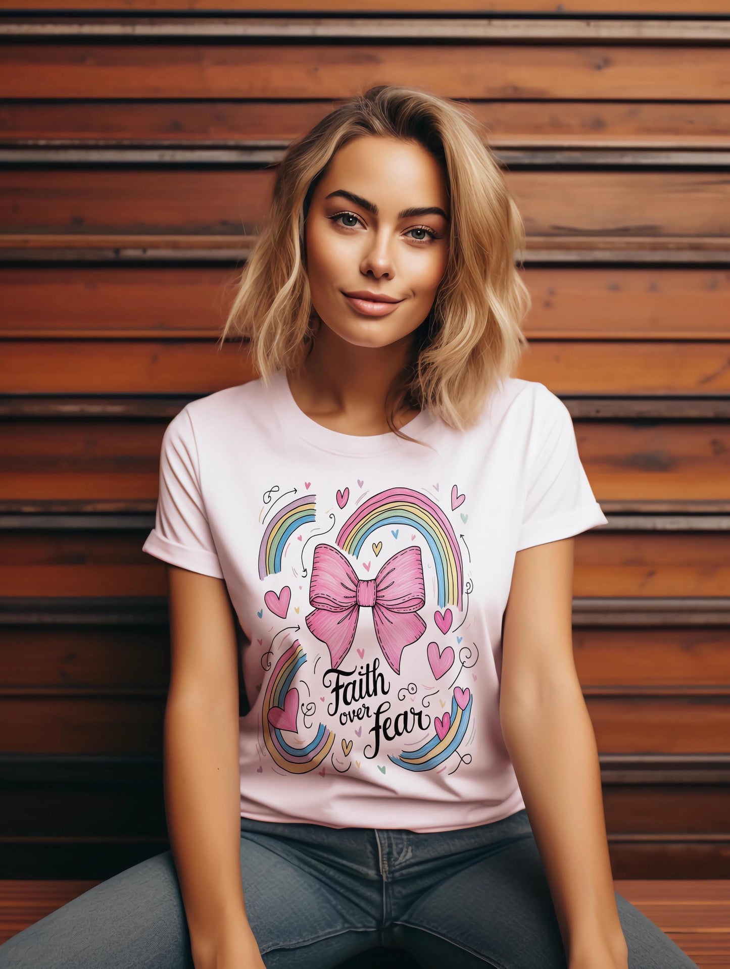 Lazo rosa con fe sobre el miedo, PNG