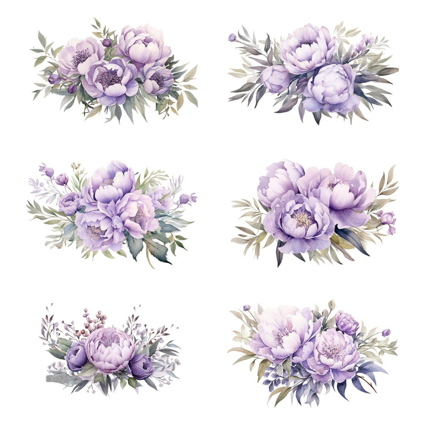 Watercolor Lavender Peony Floral Clipart