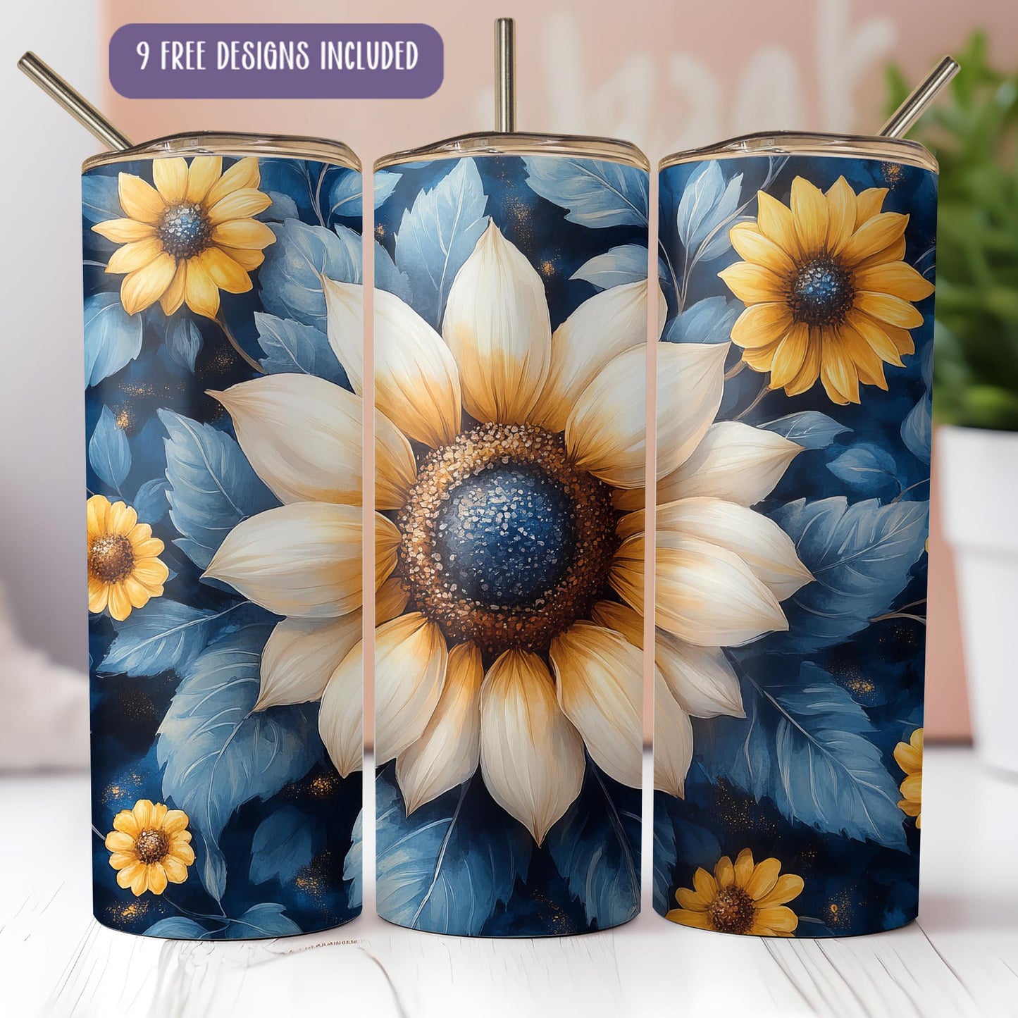 a set of three vases with painted flowers on them