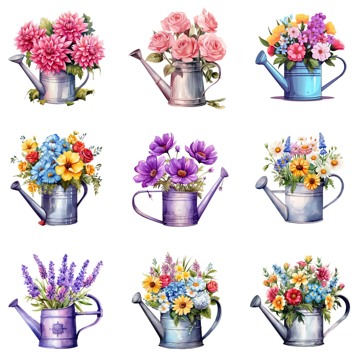 Clipart de regadera floral de acuarela