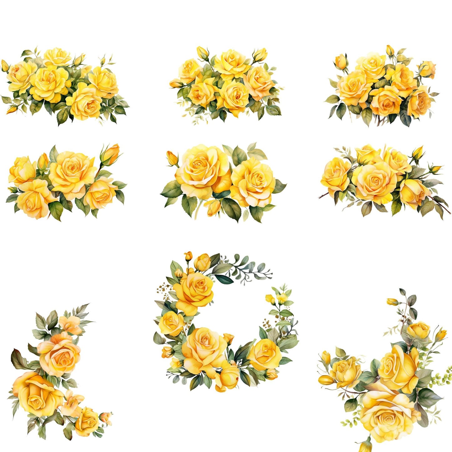 Clipart de rosas amarillas en acuarela