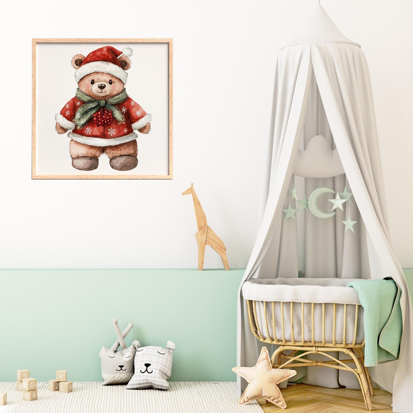Watercolor Christmas Teddy Bear Clipart