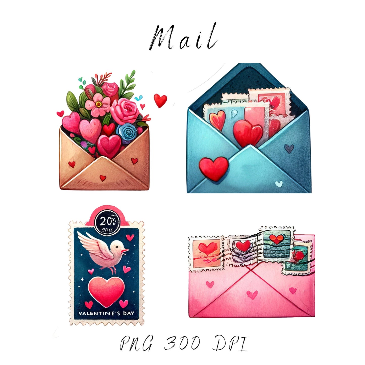 Valentines Retro Mail Clipart