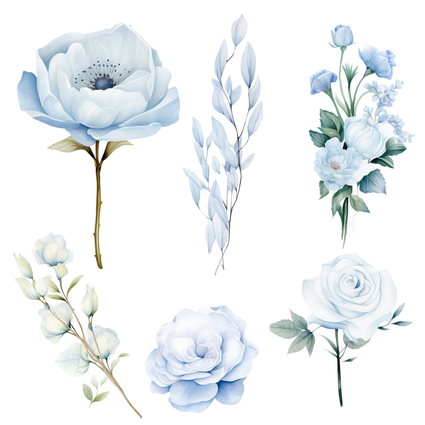 Watercolor Light Blue Floral Clipart