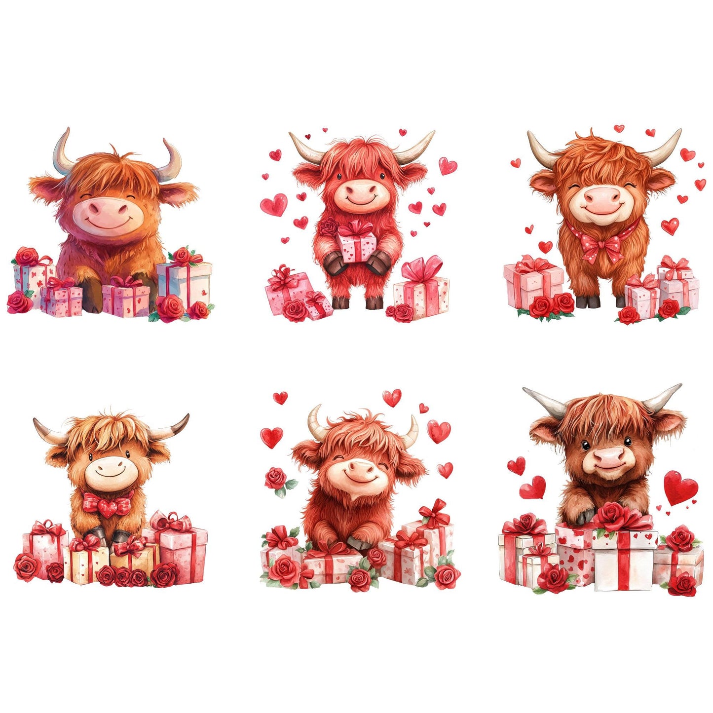 Valentines Highland Cow Clipart