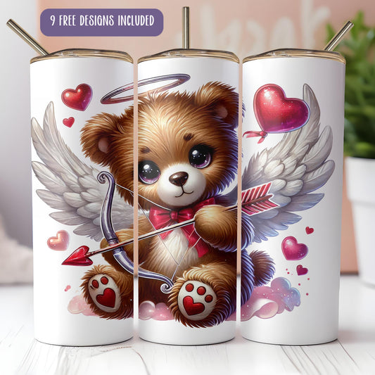 a picture of a teddy bear with a bow and arrow