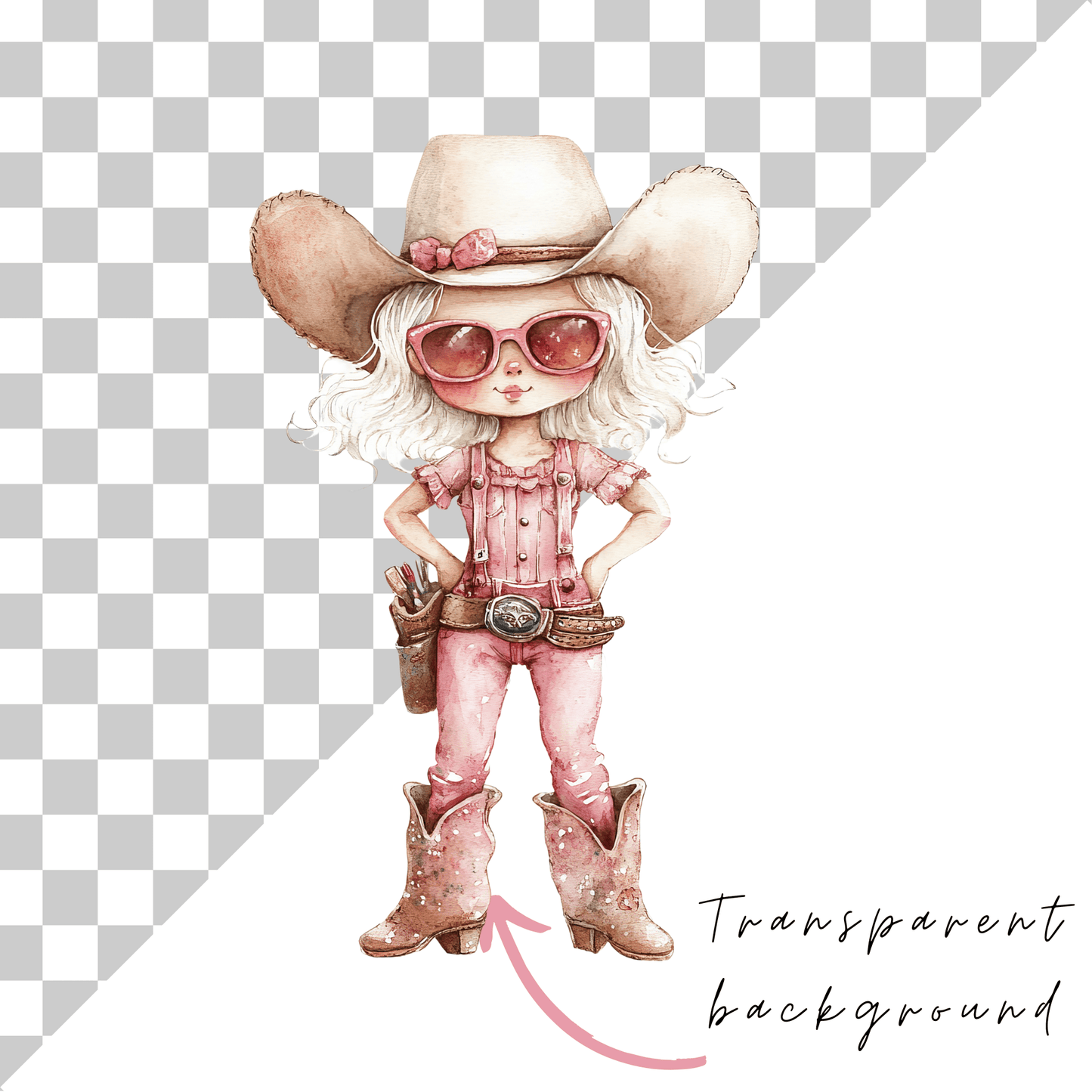 a drawing of a girl with a cowboy hat and sunglasses