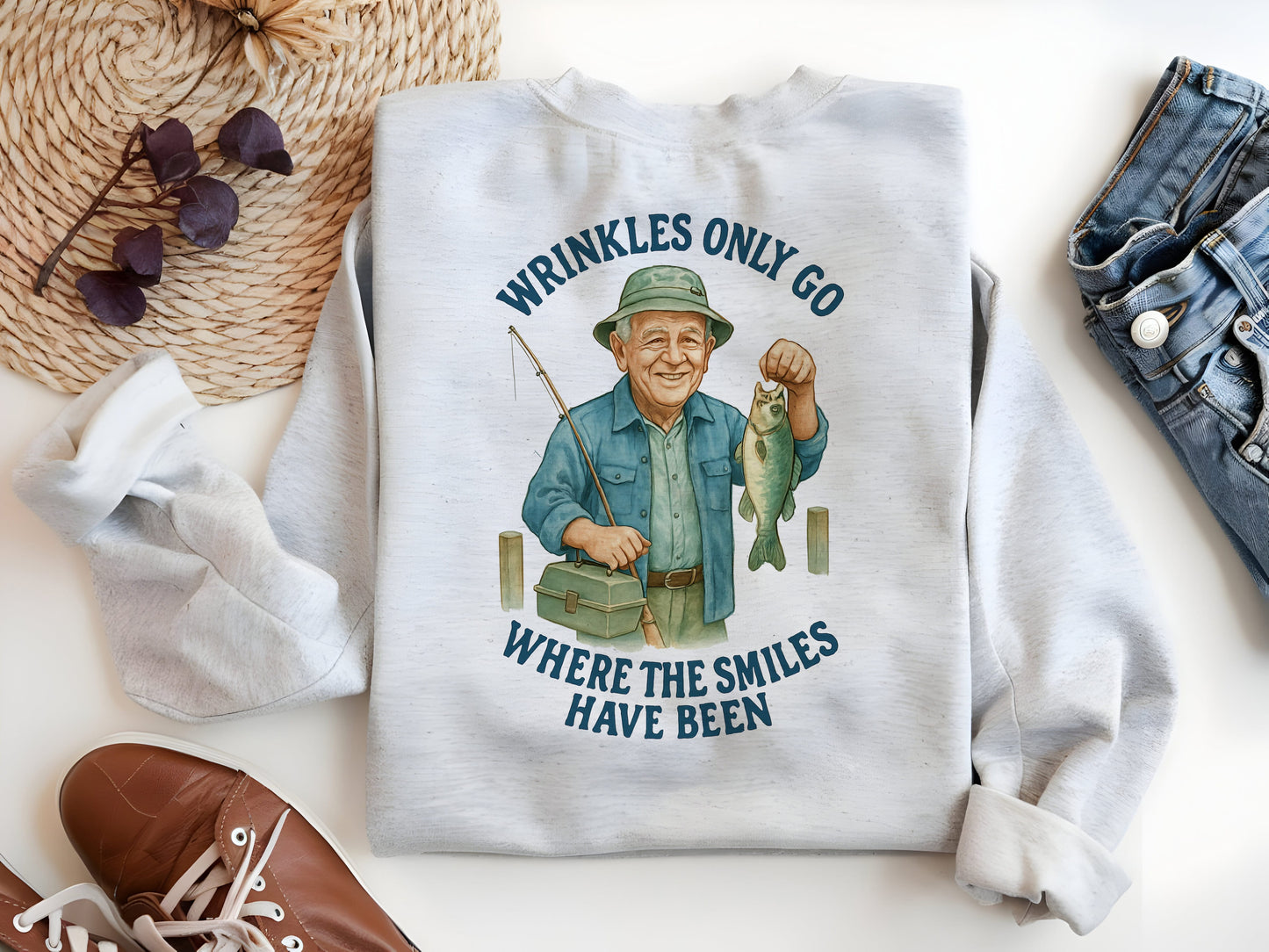 Fishing Grandpa Wrinkles only go where the smiles have been tshirt design