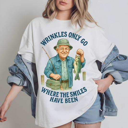 Fishing Grandpa Wrinkles only go where the smiles have been tshirt design