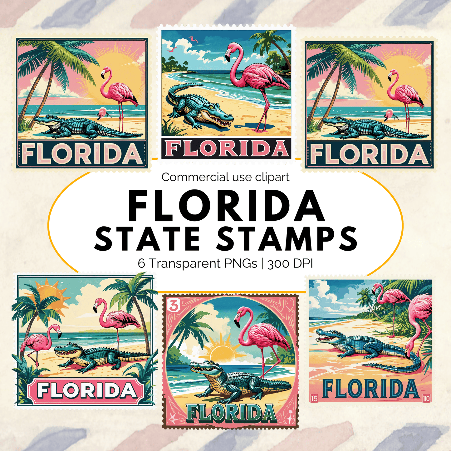Florida State Stamp PNG – Vintage Flamingo Postal Sublimation Design